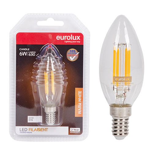Candle Filament Clear 6W LED E14 3000K Blister 105 lm/W