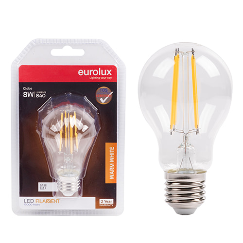A60 Filament Clear 8W LED E27 3000K Blister 105 lm/W