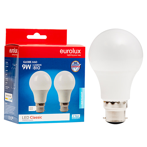 A60 Classic 9W LED B22 6500K Twin Pack Box N