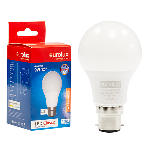 A60 Classic 9W LED B22 3000K 105 lm/W