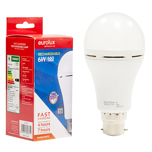 Rechargeable Fast Charging Lamp 6W LED B22 3000K
