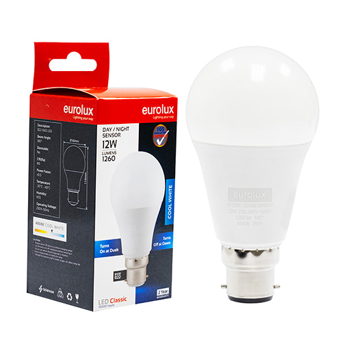 A60 Classic Day/Night Sensor 12W LED B22 4000K 105 lm/W
