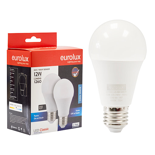A60 Day/Night Sensor 12W LED E27 4000K Twin Pack Box 105 lm/W