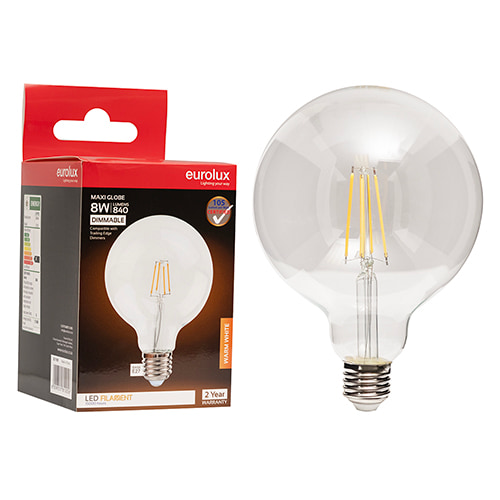 Maxi Globe 125mm Filament 8W LED E27 3000K Dimmable 105 lm/W
