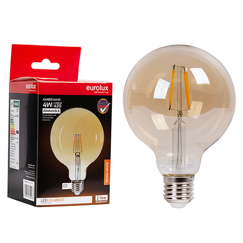 Mini Maxi Globe G95 Filament Amber 4W LED E27 2700K Dimmable 105 lm/W
