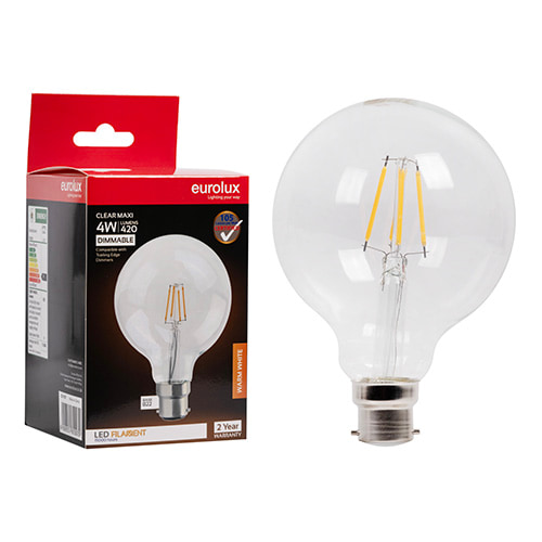 Mini Maxi Globe G95 Filament 4W LED B22 3000K Dimmable 105 lm/W