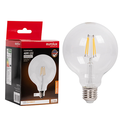 Maxi Globe G95 Filament 4W LED E27 3000K Dimmable 105 lm/W