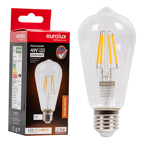 Mini Pear Filament 4W LED E27 3000K Dimmable 105 lm/W