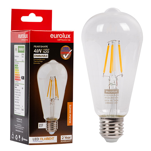 Pear Filament 4W LED E27 3000K Dimmable 105 lm/W