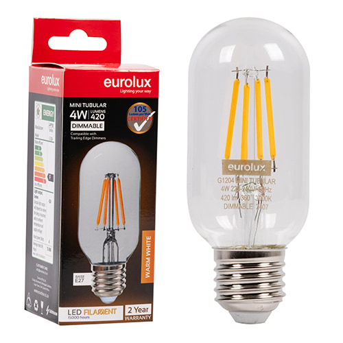 Mini Tubular Filament 4W LED E27 3000K Dimmable 105 lm/W