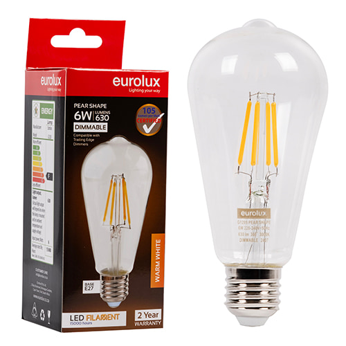 Pear Nipple Filament 6W LED E27 3000K Dimmable 105 lm/W