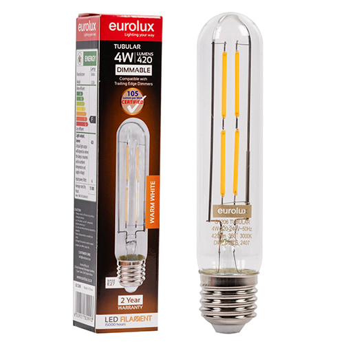 Tubular Filament T30-145 4W LED E27 3000K Dimmable 105 lm/W