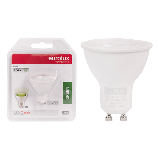 GU10 Coloured Classic 1.5W LED Green Blister