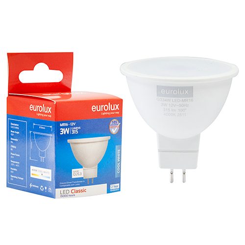 MR16 Classic Clear Lens 3W LED GU5.3 4000K 105 lm/W