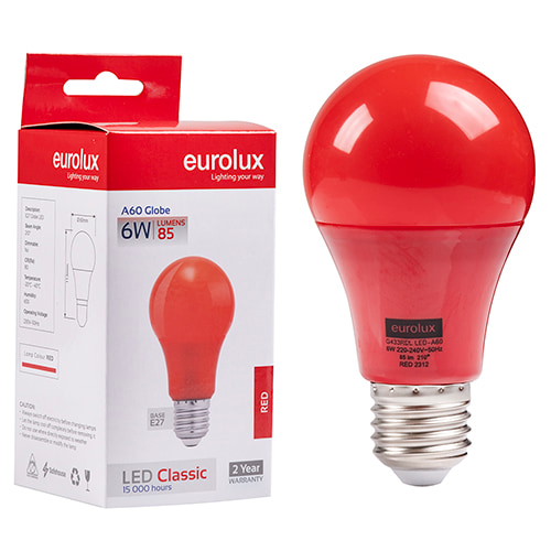 A60 Coloured Classic 6W LED E27 Red