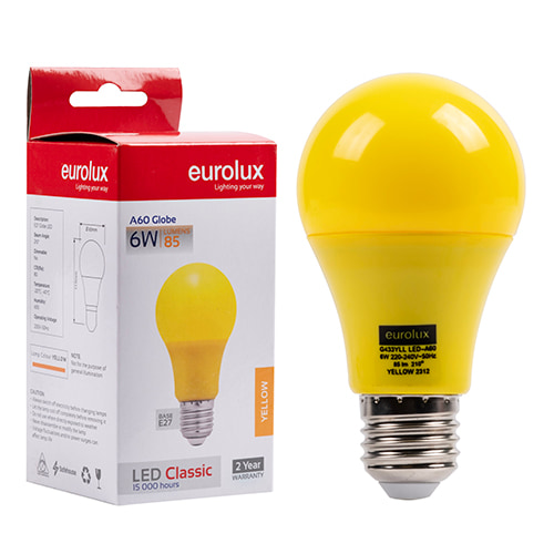 A60 Coloured Classic 6W LED E27 Yellow