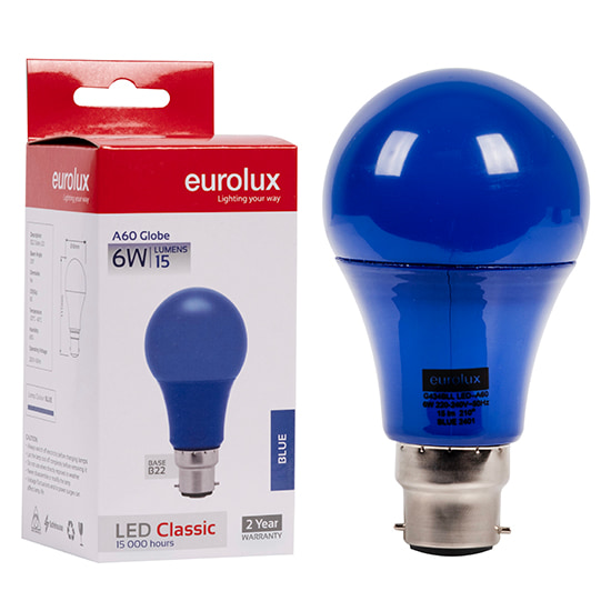 A60 Coloured Classic 6W LED B22 Blue