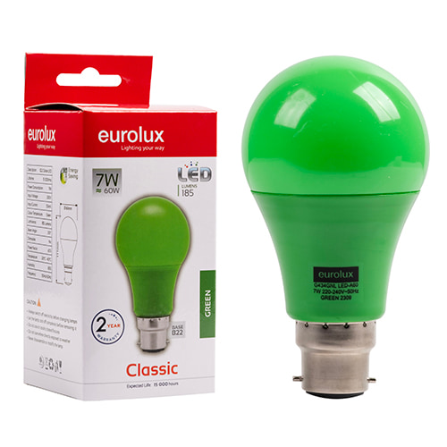 A60 Coloured Classic 6W LED B22 Green