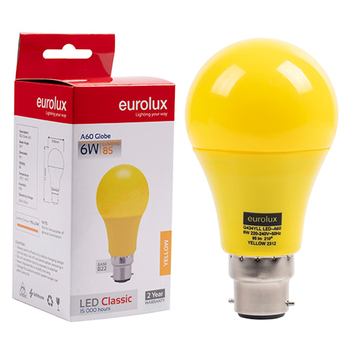 A60 Coloured Classic 6W LED B22 Yellow