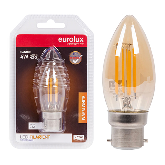 Candle Filament Amber 4W LED B22 2700K 105 lm/W