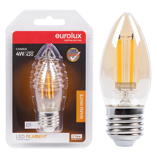 Candle Filament Amber 4W LED E27 2700K 105 lm/W