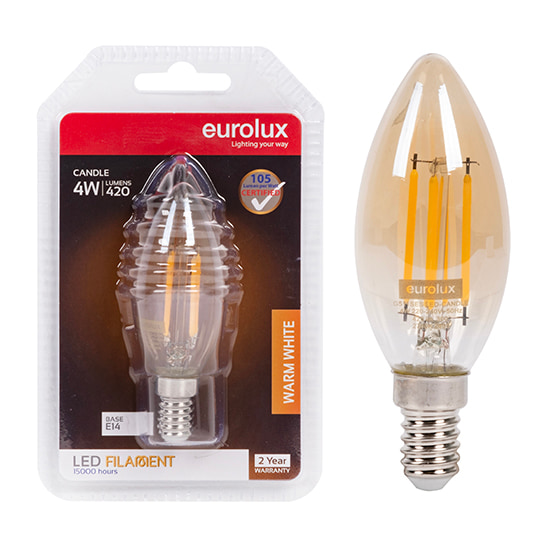 Candle Filament Amber 4W LED E14 2700K 105 lm/W