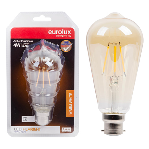 Pear Nipple Filament Amber 4W LED B22 2700K 105 lm/W