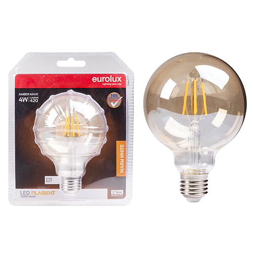 Maxi Globe G95 Filament Amber 4W LED E27 2700K 105 lm/W