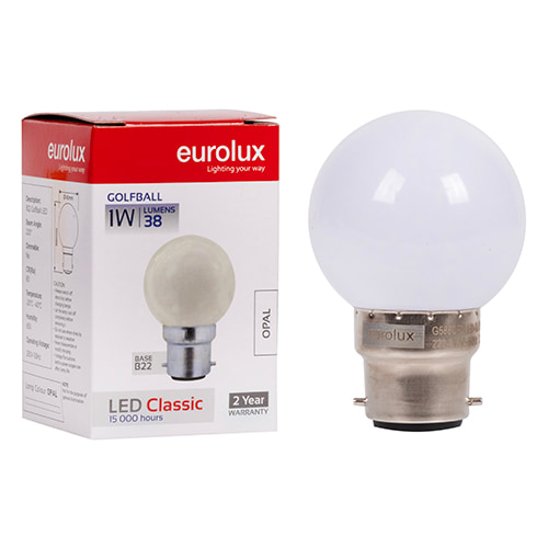 Golfball Coloured Classic 1W LED B22 6500K Opal