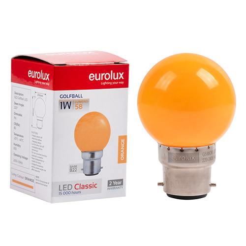 Golfball Coloured Classic 1W LED B22 Orange