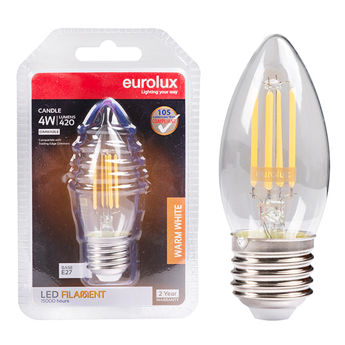 Candle Filament 4W LED E27 3000K Dimmable 105 lm/W