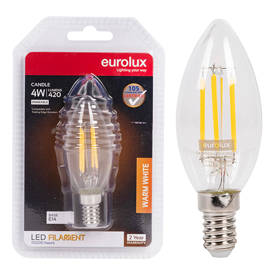 Candle Filament 4W LED E14 3000K Dimmable 105 lm/W
