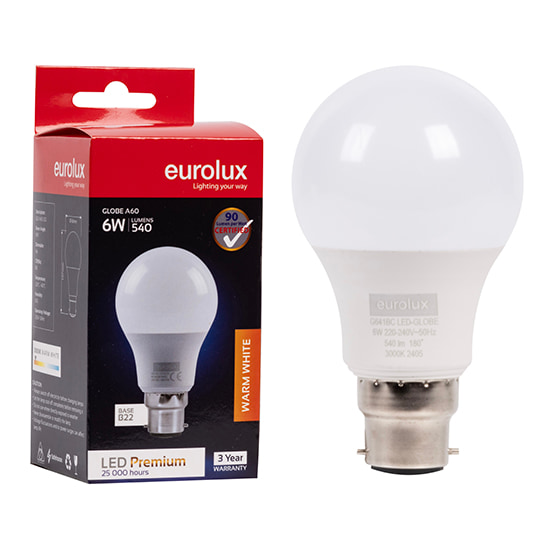 A60 Premium 6W LED B22 3000K Box N