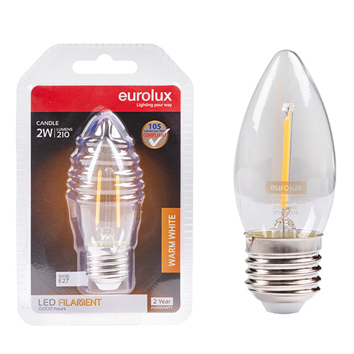 Candle Filament 2W LED E27 2700K 105lm