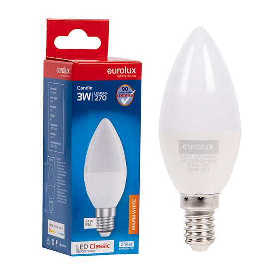 Candle Plastic Classic 3W LED E14 3000K 105 lm/W