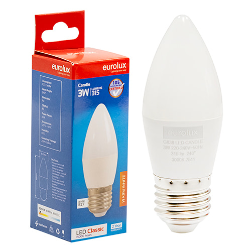 Candle Plastic Classic 3W LED E27 3000K 105 lm/W