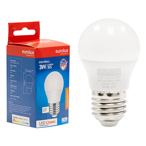 Golfball Classic 3W LED E27 3000K 105 lm/W