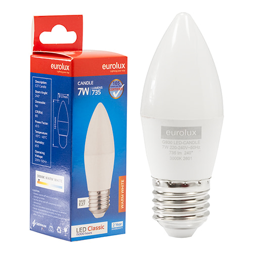 Candle Plastic Classic 7W LED E27 3000K 105 lm/W