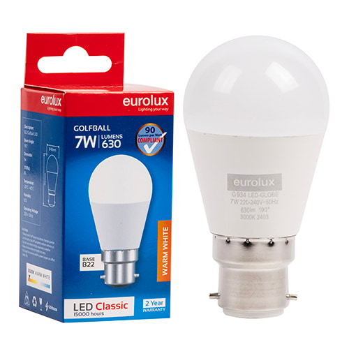 Golfball Classic 7W LED B22 3000K N