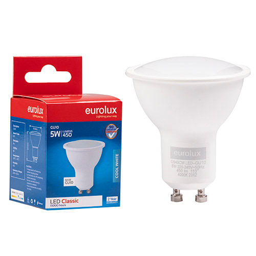 GU10 Classic Frosted Lens 5W LED 4000K Non Dimmable 105 lm/W