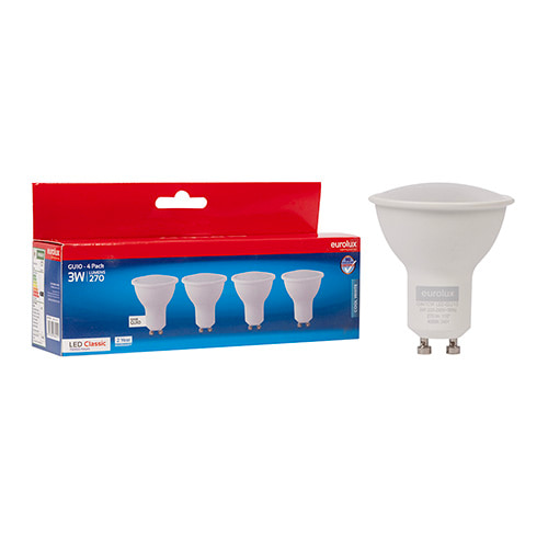 GU10 Classic Frosted Lens 3W LED 4000K 4 Pack 105 lm/W