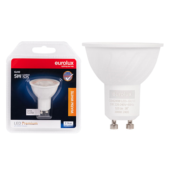 GU10 Premium Clear Lens 5W LED 3000K 105 lm/W