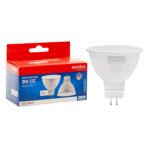 MR16 Classic Frosted Lens 3W LED GU5.3 4000K Twin Pack N