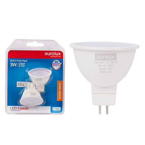 MR16 Classic Frosted Lens 3W LED GU5.3 3000K Twin Pack N