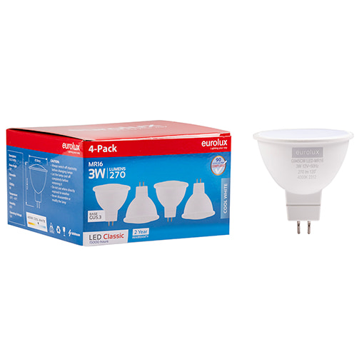 MR16 Classic Frosted Lens 3W LED  GU5.3 4000K 4 Pack N