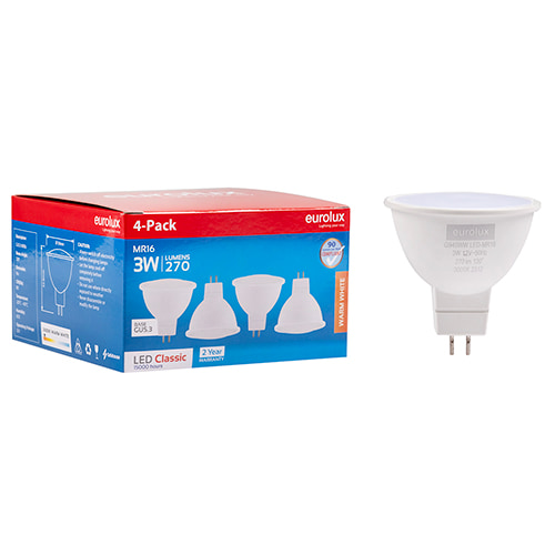 MR16 Classic Frosted Lens 3W LED GU5.3 3000K 4 Pack N