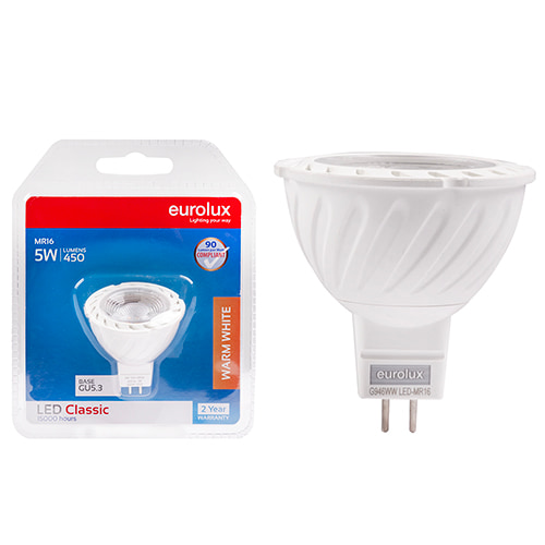 MR16 Premium Clear Lens 5W LED GU5.3 3000K 105 lm/W