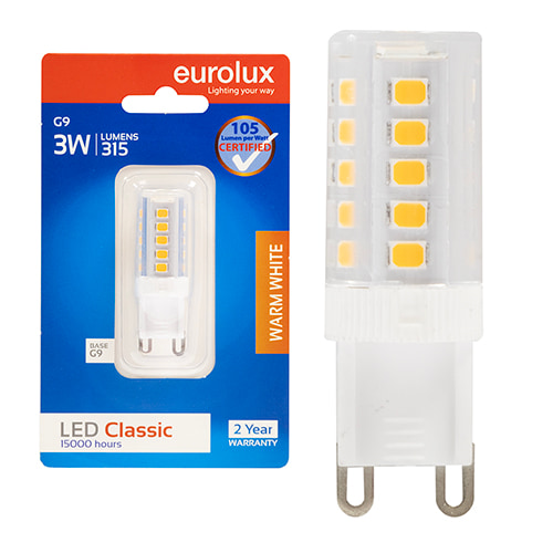 Bi-Pin Classic 3W LED G9 3000K 105 lm/W