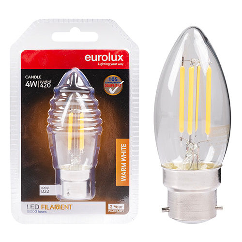 Candle Filament 4W LED B22 3000K 105 lm/W
