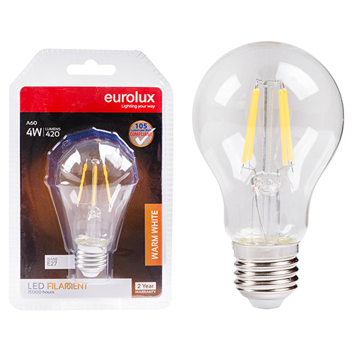 A60 Filament Clear 4W LED E27 3000K 105 lm/W